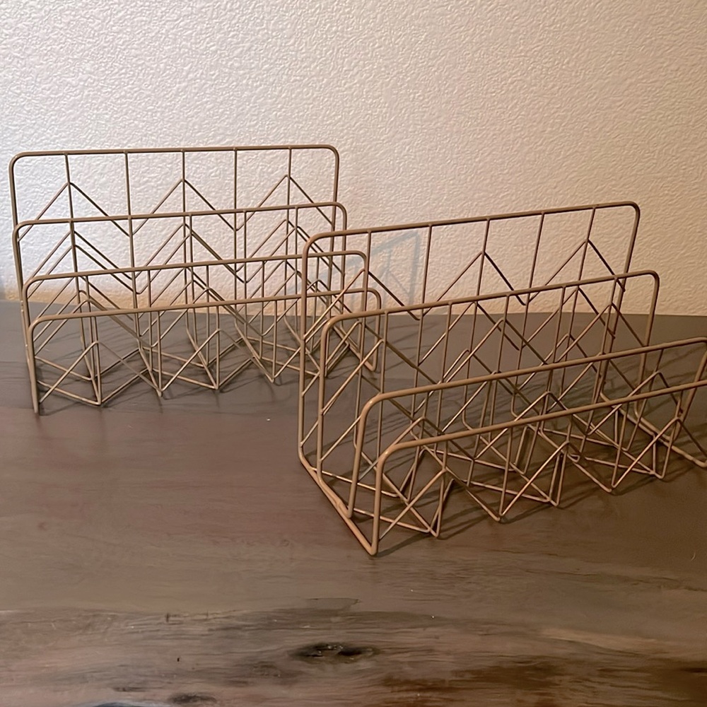 Set of two gold wire document organizers